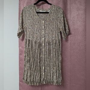 Vintage Compagnie Internationale Express Pleated Floral Babydoll Midi Dress